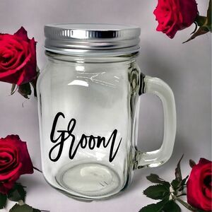 COPY - NWT Wool + Pepper Co. GROOM Glass Mason Jar Cup with Handle